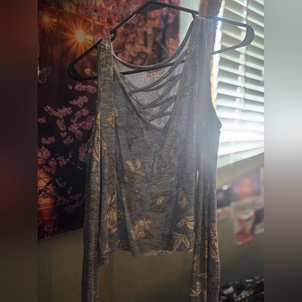 love, Fire Floral Gray Blue Tank Top